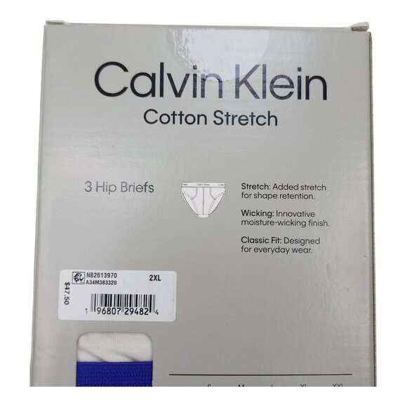 Calvin Klein Cotton Stretch Classic Fit Hip Briefs 3pk 2XL Wicking Technology - Picture 9 of 10